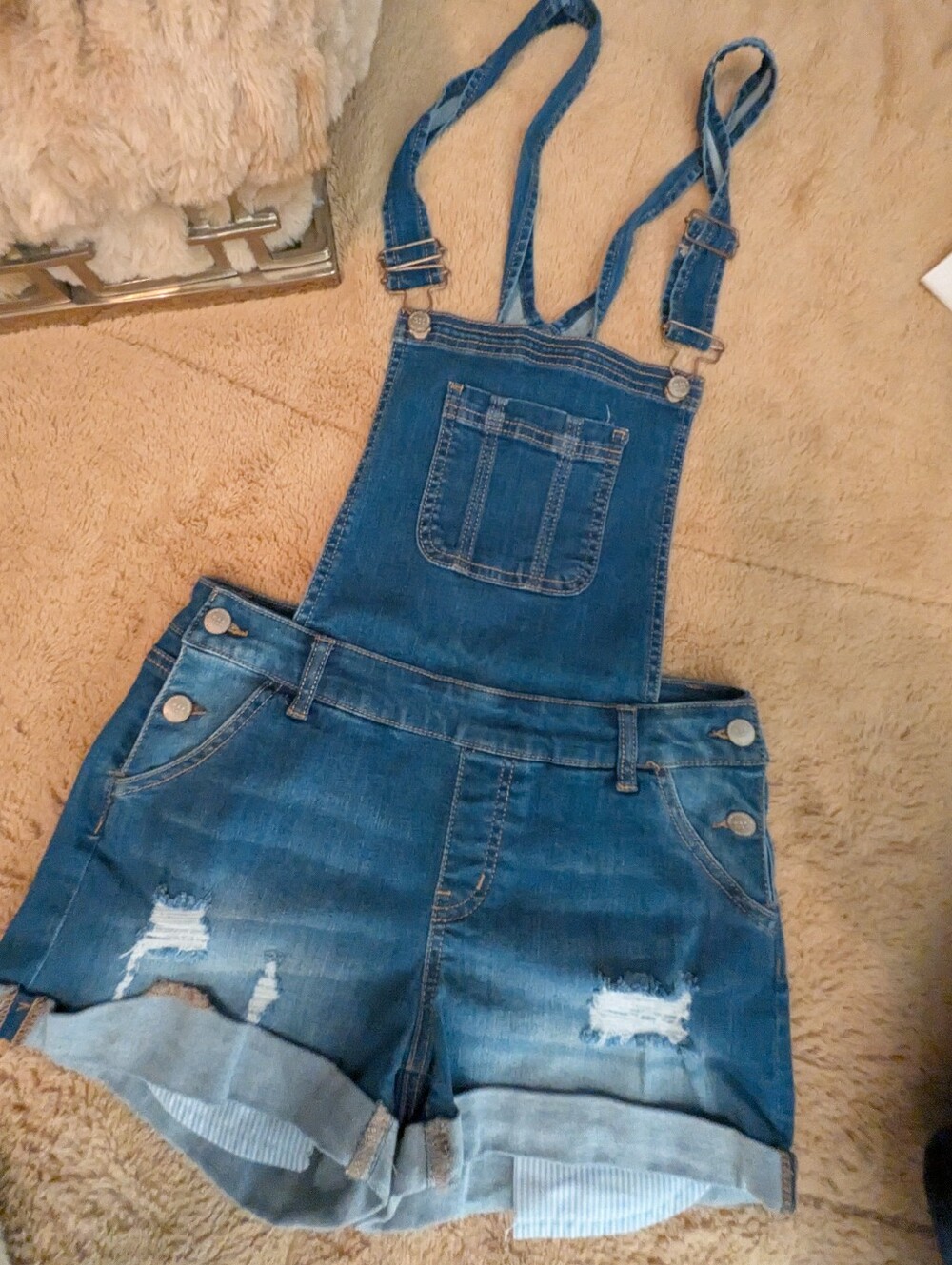 Wax Jean Blue Denim Distressed One-Piece Overall Shorts